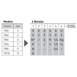 Numerador Trodat 1546, 6 bandas de 4 mm. caracteres especiales