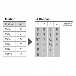 Numerador Trodat 1554, 4 bandas de 5 mm. caracteres especiales